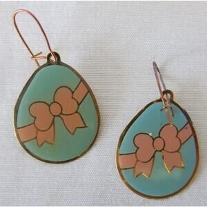 VINTAGE Easter Egg Earrings Pastel Blue Pink Hook Wires Pierced Goldtone Jewelry